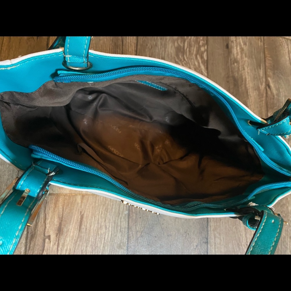 Secosana Teal Stripe Tote Bag | Large Shoulder Purse Travel Beach Work - Picture 4 of 5